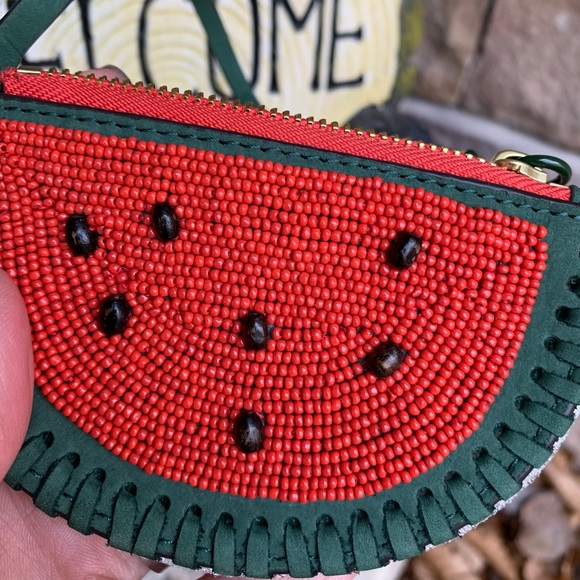 Authentic TORY BURCH Leather/beads watermelon top zip wristlet - Picture 8 of 12
